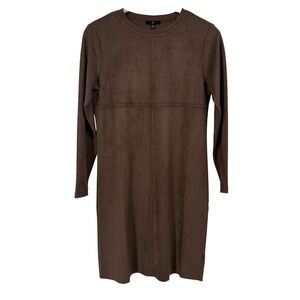 Joh Apparel Brown Faux Suede Long Sleeve Mini Shift Dress S Rodeo Western Boho